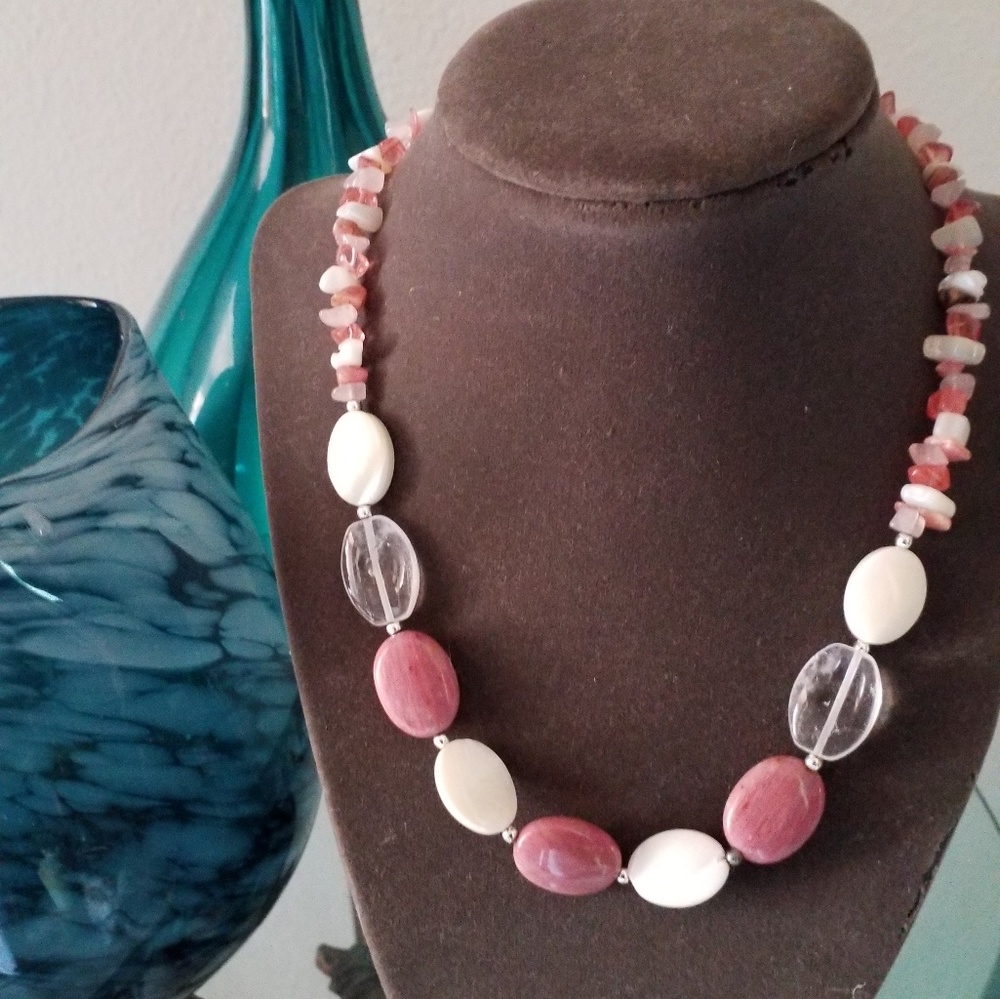 Rose and Cream Beaded Statement Necklace #210